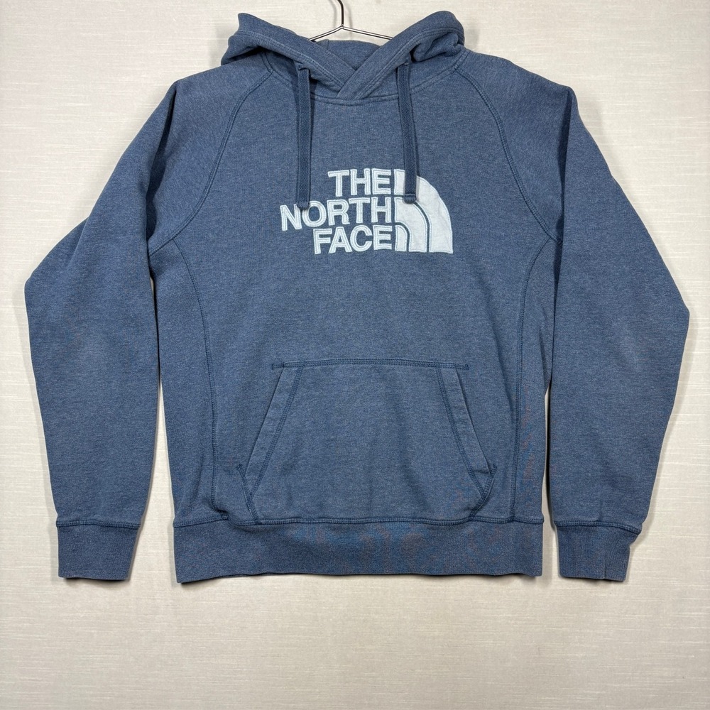 North Face Hoodie Mens Medium Blue Long Sleeve Embroidered Outdoors Big Logo